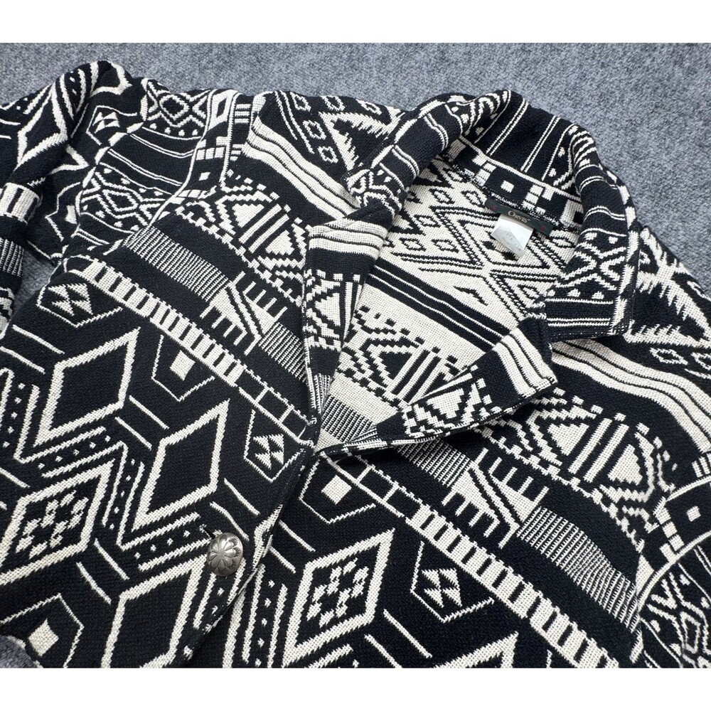 Orvis Southwestern Aztec Cotton Knit Jacket Cardigan Black White S/M USA